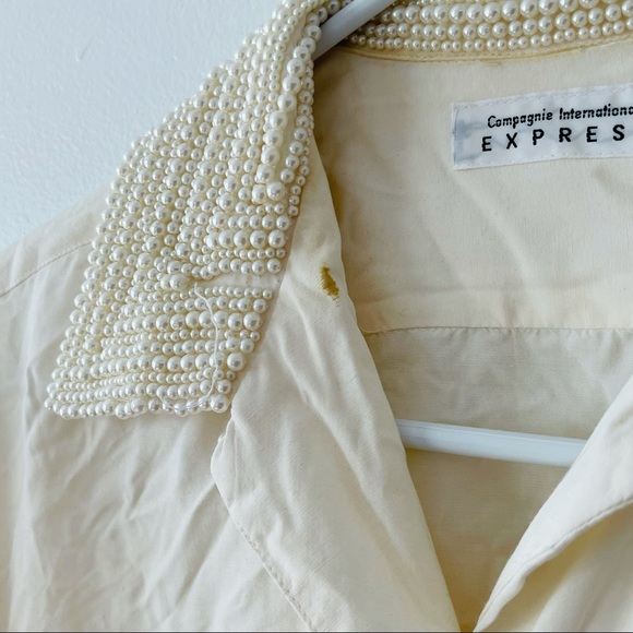 Vintage Pearl Embellished Long Sleeve Button Down Blouse - Picture 5 of 8